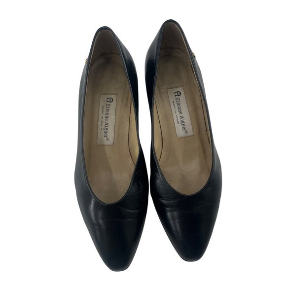 Etienne Aigner Vintage Leather block Heels Black Women's size 7.5 W wide Madrid - Picture 2 of 6